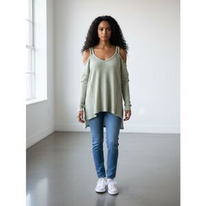 Altar’d State cold shoulder waffle textured long sleeve top sage green M